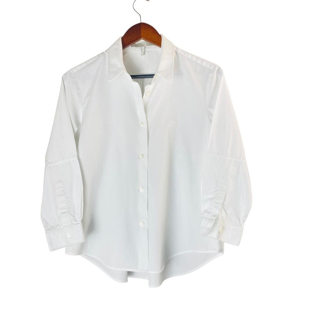 VICTORIA BECKHAM White Textured Piqué Collar Poplin Shirt 3/4 Sleeves - US 8